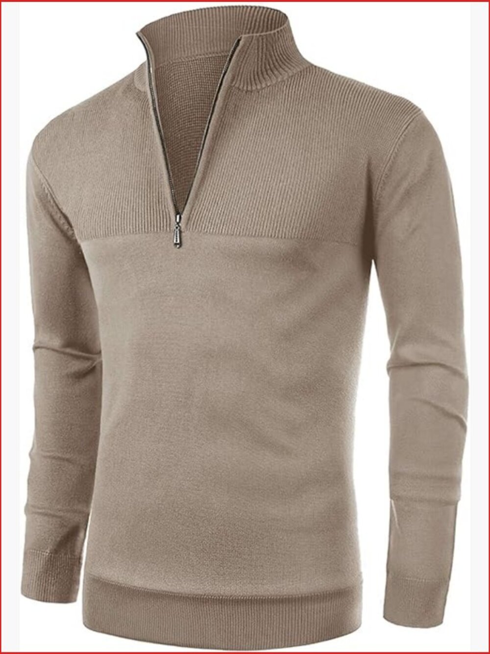 Slim Fit Zip Up Mock Neck Polo Sweater Long Sleeve Casual Pullover